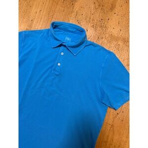 Fedeli Polo Shirt Mens 54 Washed Style  Blue Short Sleeve Preppy Made in Italy